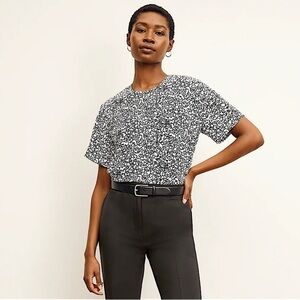 M.M. Lafleur The Annika 2.0 Top Tee Washable Silk‎ Scribble Print Black White S